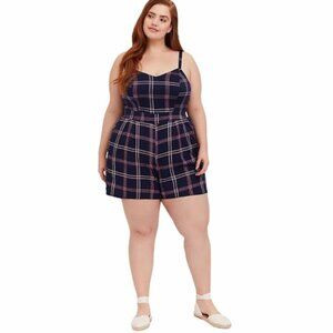 Torrid NAVY PLAID CHALLIS ROMPER Plaid Pink White sz 1  1x 16-18